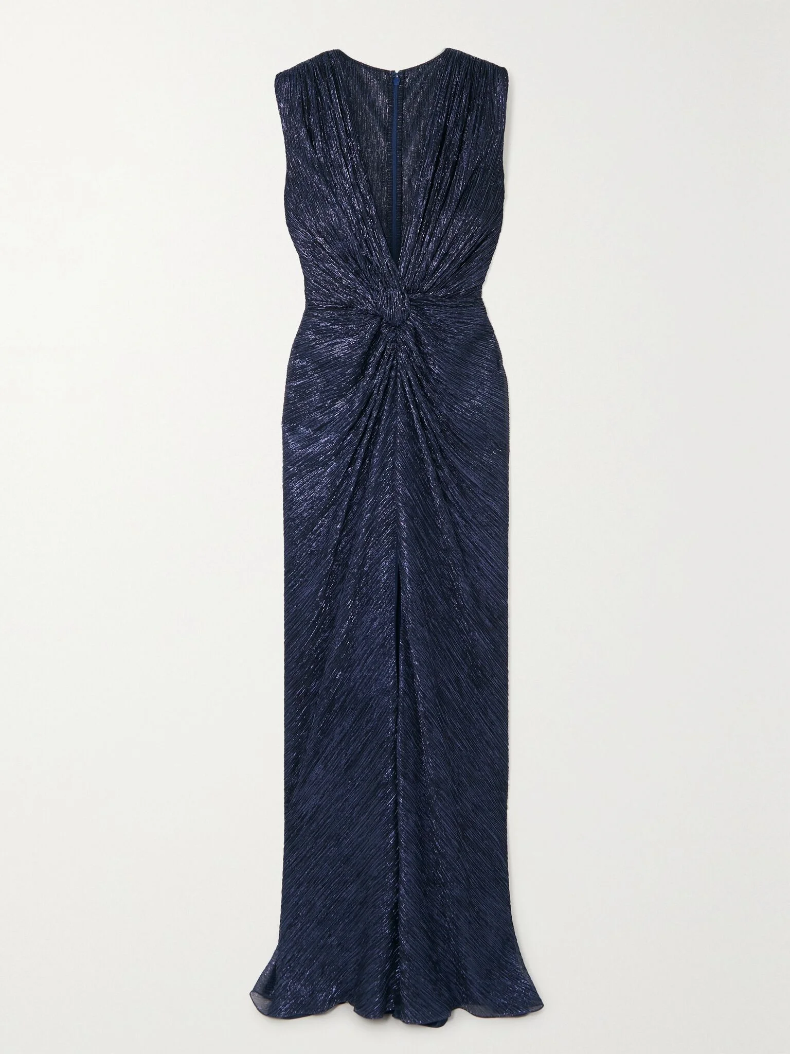 Mireille twist-front metallic plissé-jersey gown Violet - 1