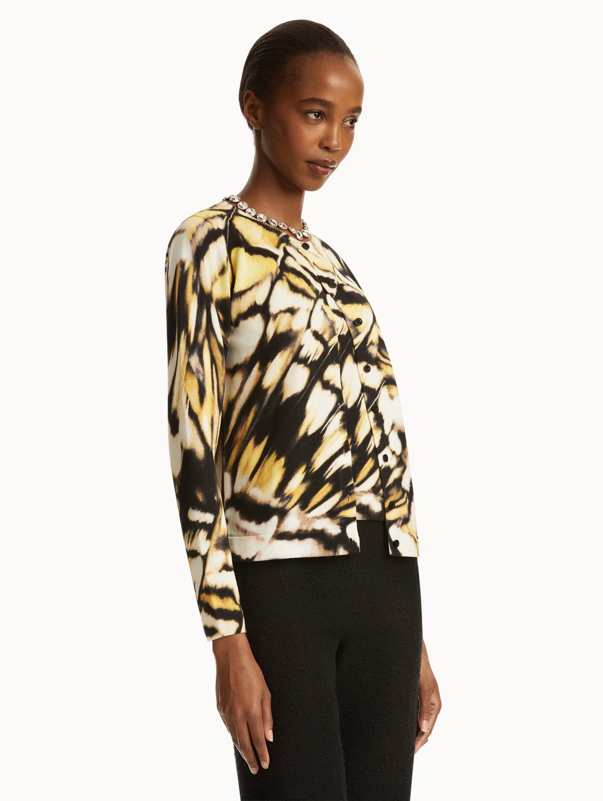 ABSTRACT BUTTERFLY PRINTED CARDIGAN - 5