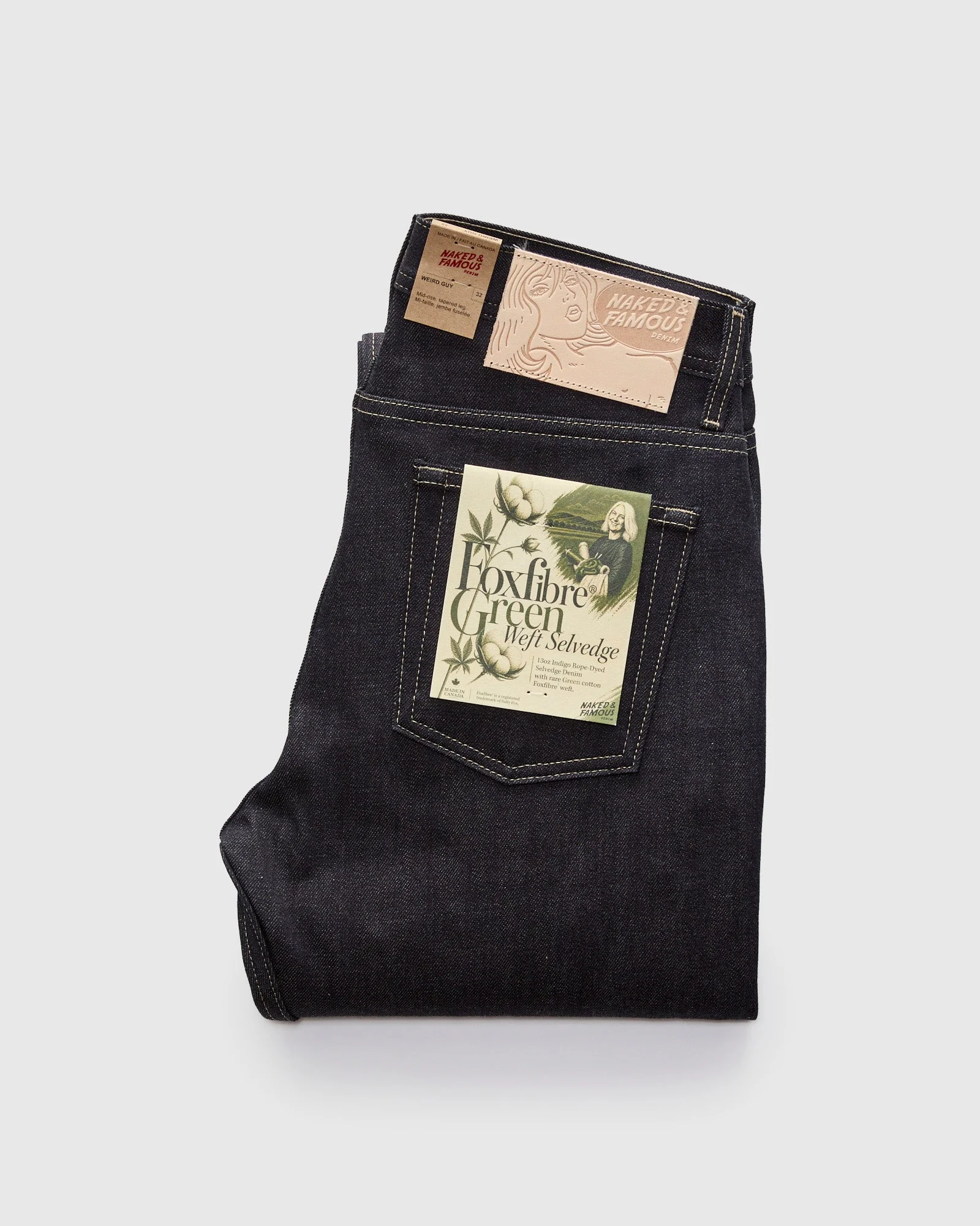 "FoxFibre® Green Weft" 13oz Selvedge Denim - Weird Guy Fit - 1