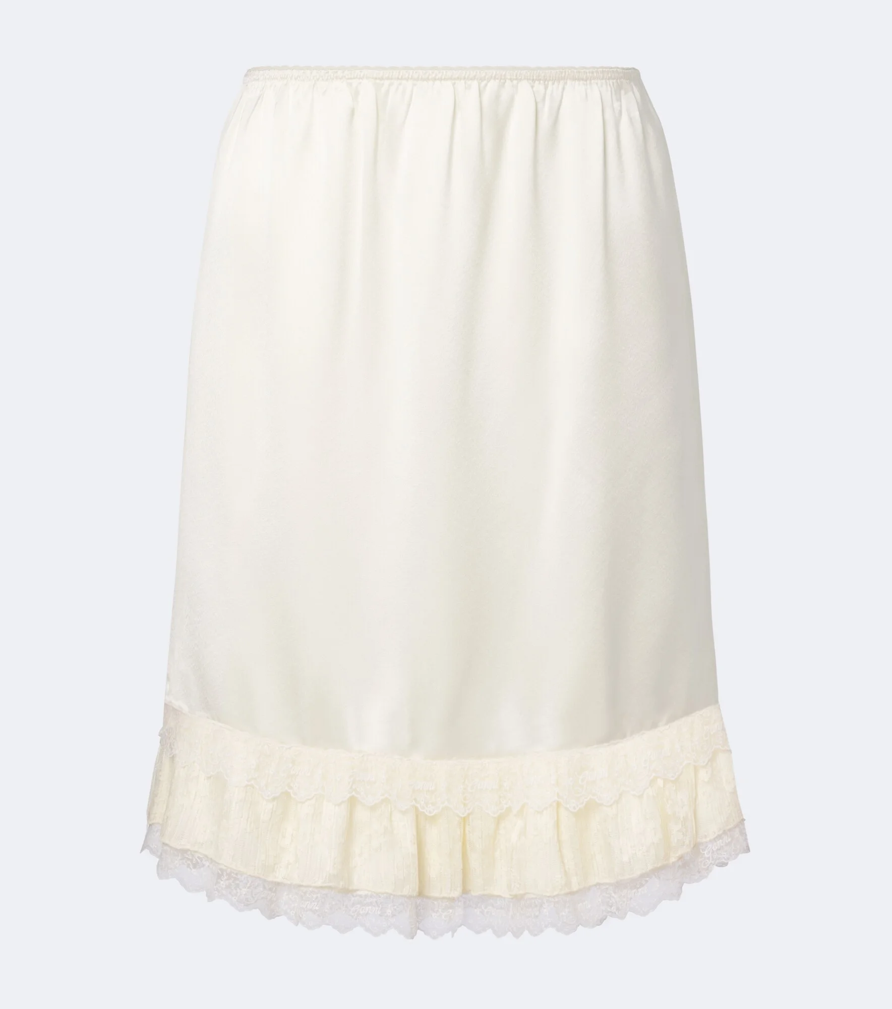 Lace-trimmed ruffled satin miniskirt - 1