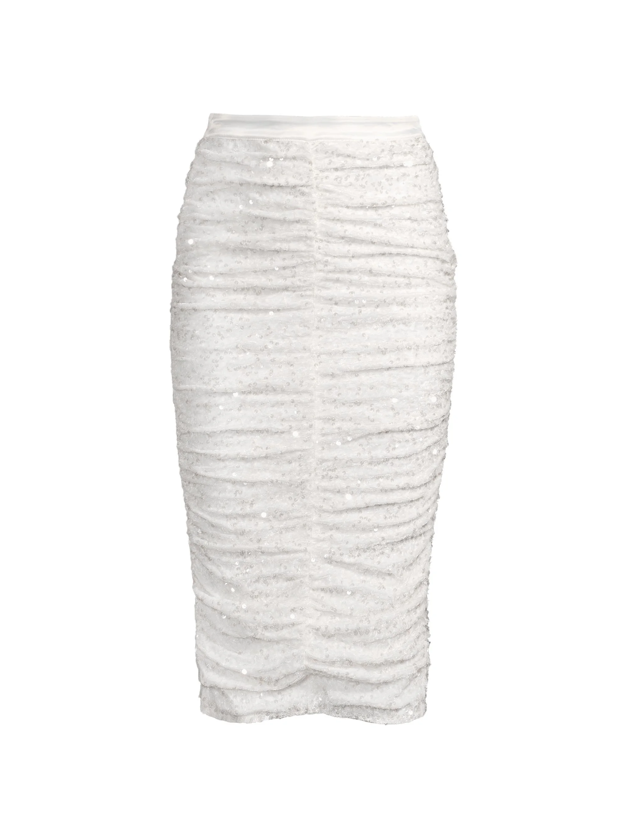 Women's Estrella Sequin Ruched Pencil Skirt - White - 1