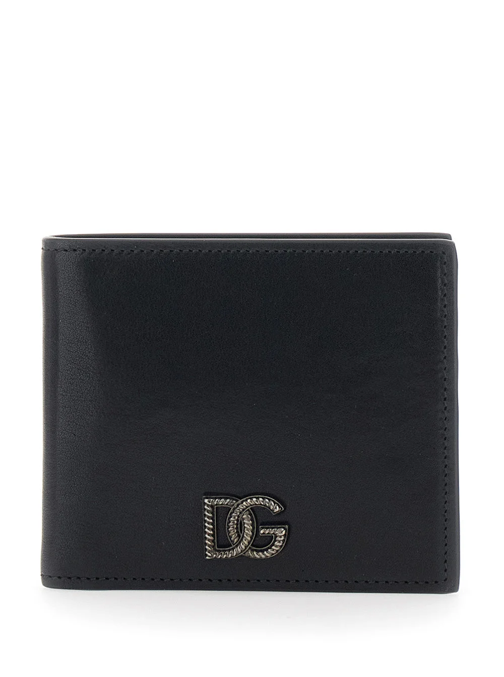 Dolce & Gabbana Men Black Card Bi-Fold Wallet With Logo Plaque On The Front In Leather Man - 1