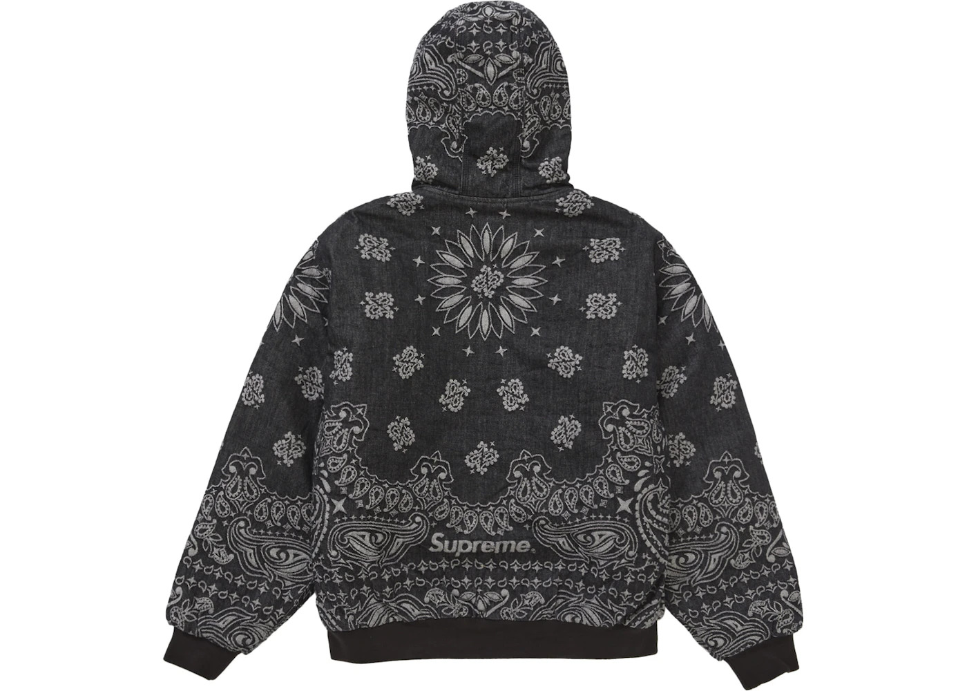 Supreme Bandana Jacquard Denim Hooded Work Jacket Black - 3