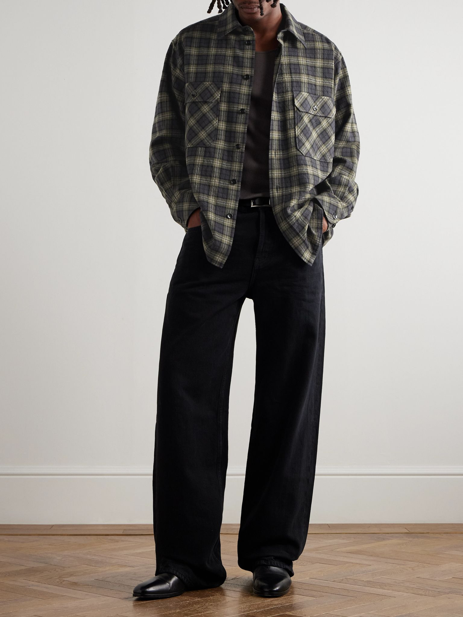 Checked Wool-Gauze Overshirt Green - 2