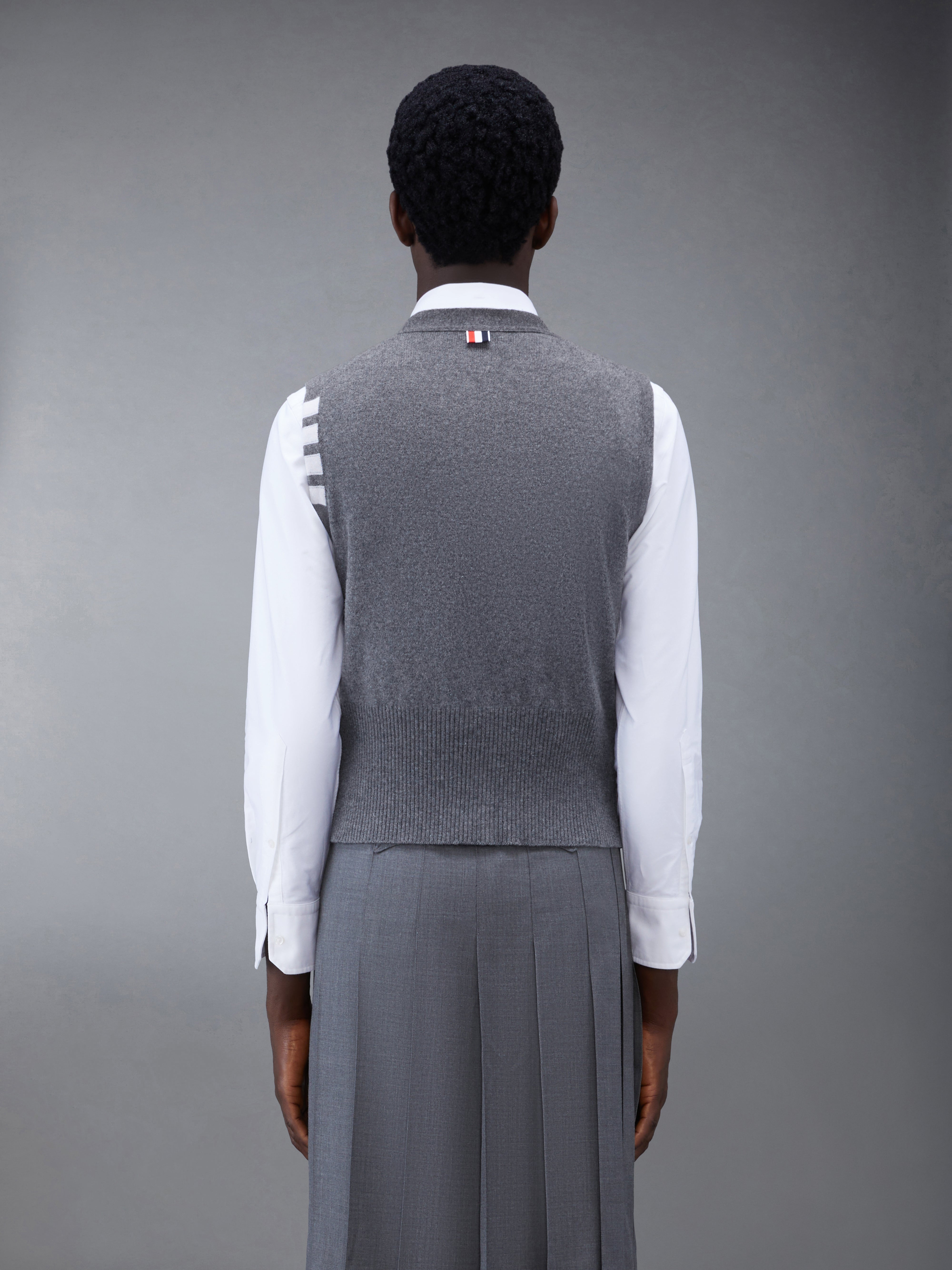 Medium Grey Cashmere 4-Bar Classic V-Neck Cardigan Vest - 2