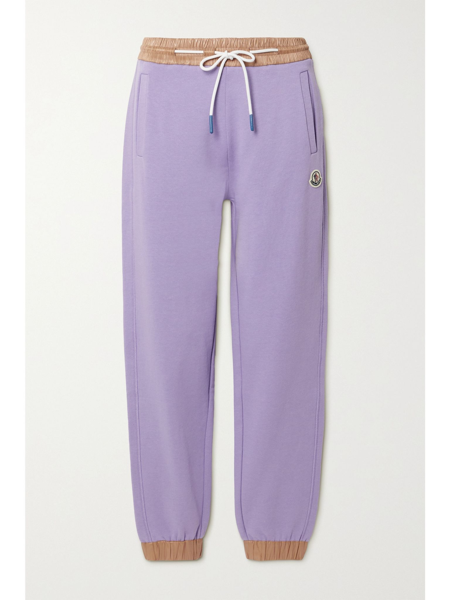 Faux leather-trimmed cotton-blend jersey track pants Lilac - 1