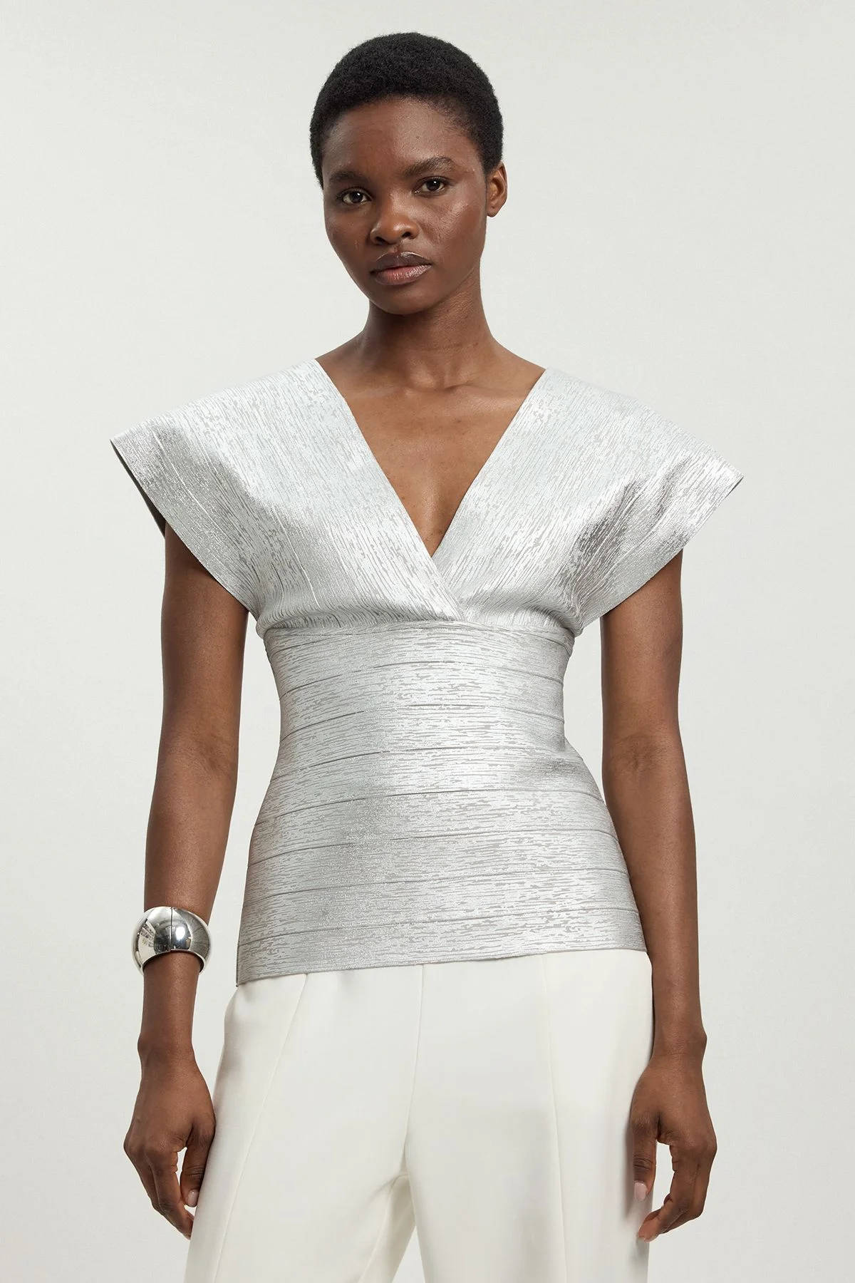 Foil Metallic Figure Form Bandage Angel Sleeve Top - 1