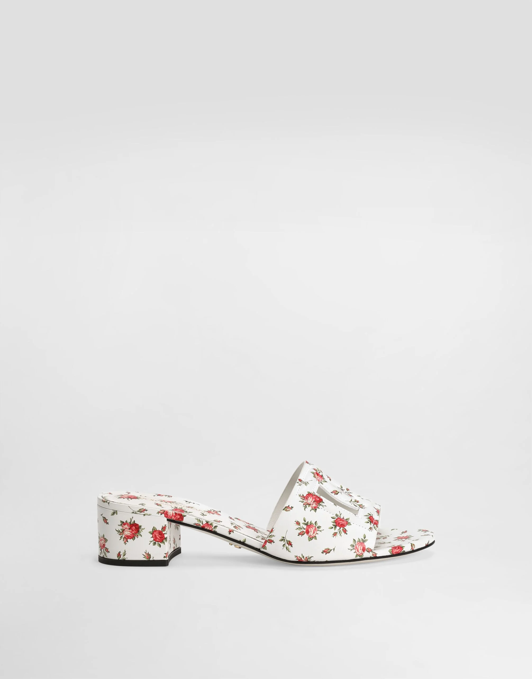 Printed calfskin mules with little roses print - 1