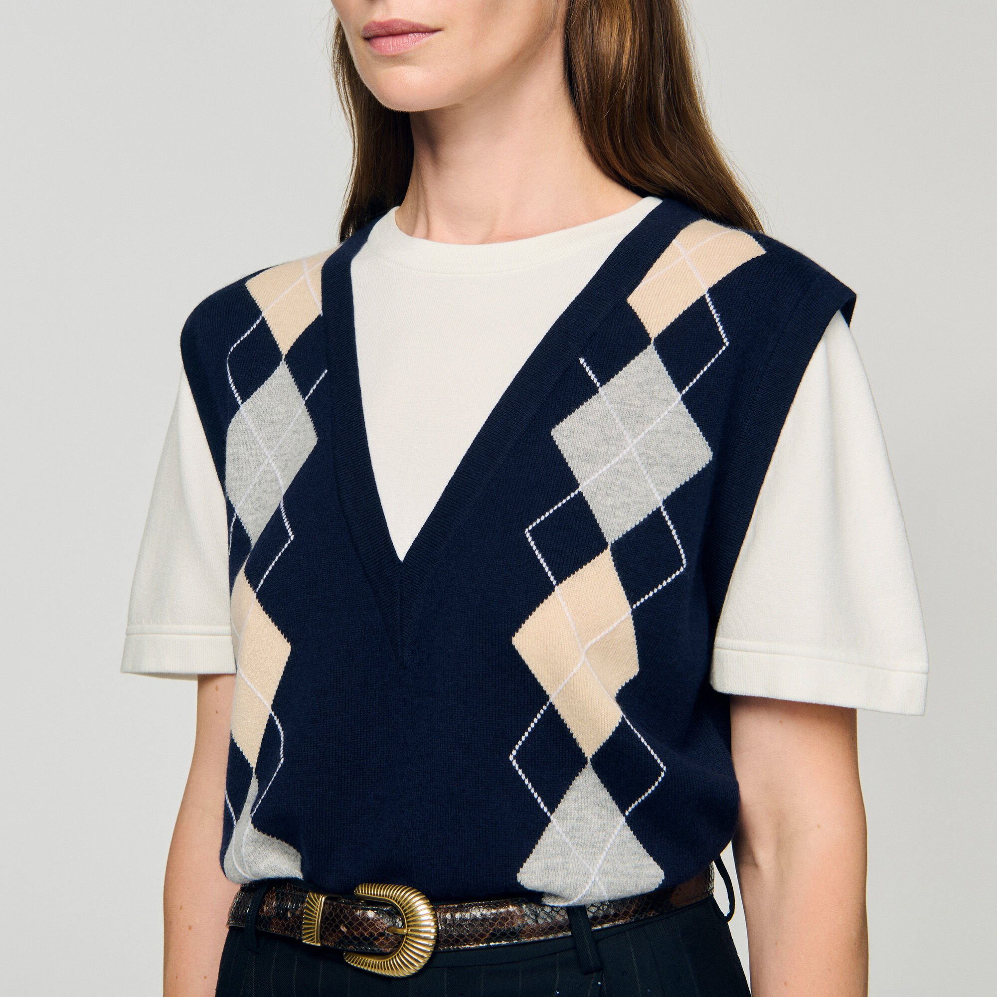 ARGYLE LAYERED EFFECT SWEATER - 3