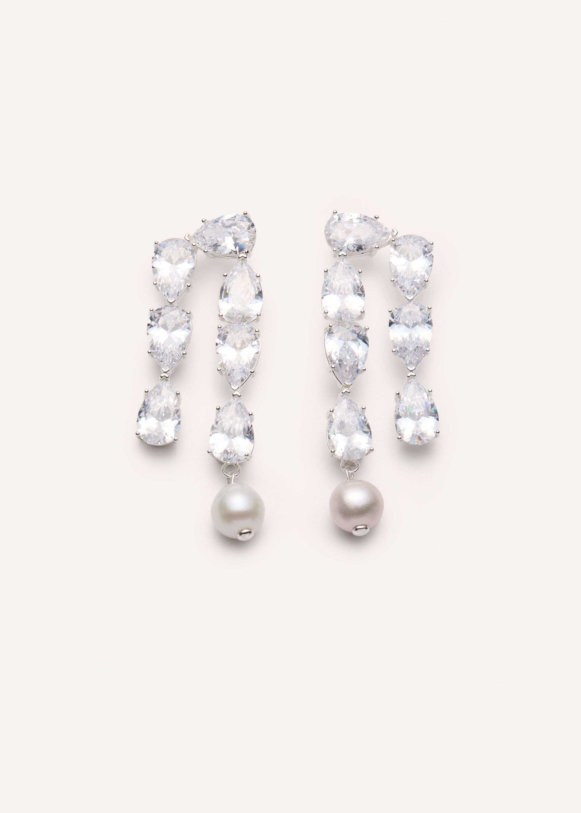 Crystal and pearl drop earrings in silver - 1