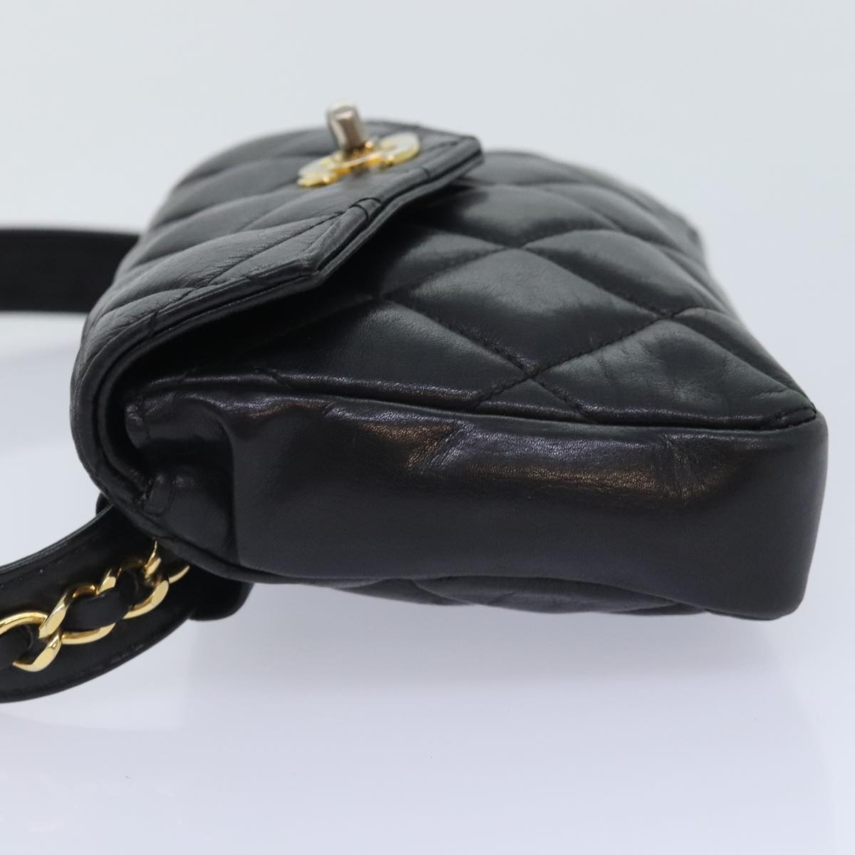 CHANEL Matelasse Waist Bag Lamb Skin Black Gold CC - 3