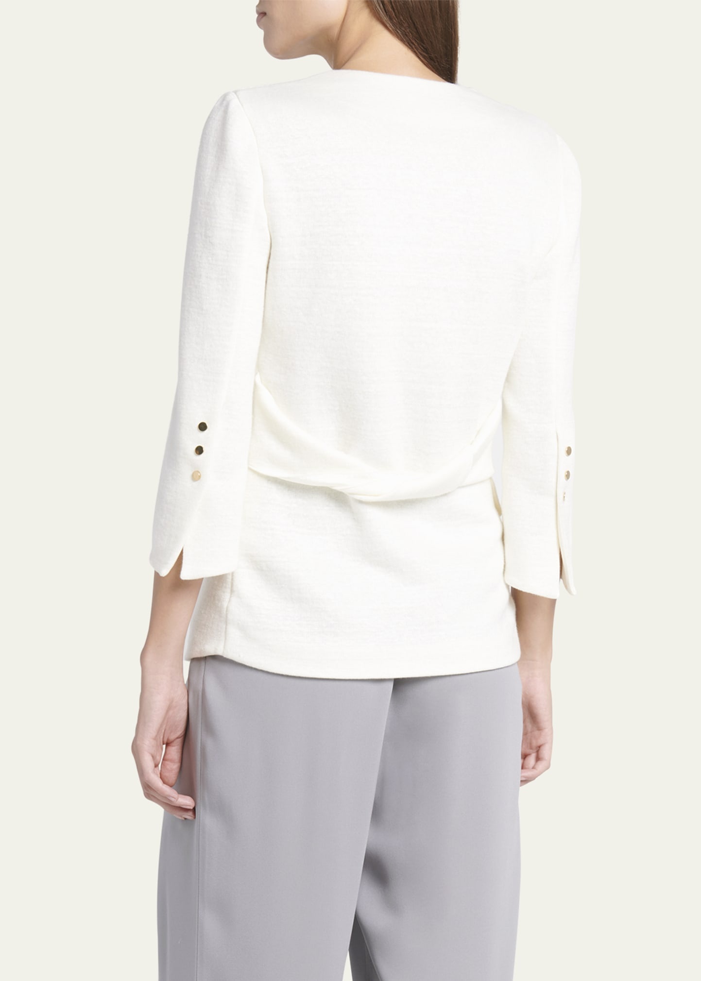 Snap Button Three-Quarter-Sleeve Viscose Blazer - 3