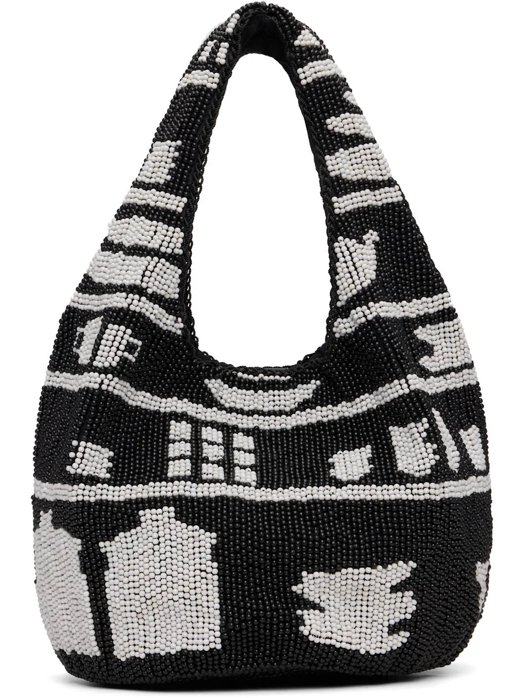 Black Mini Beaded Shopper Tote - 1