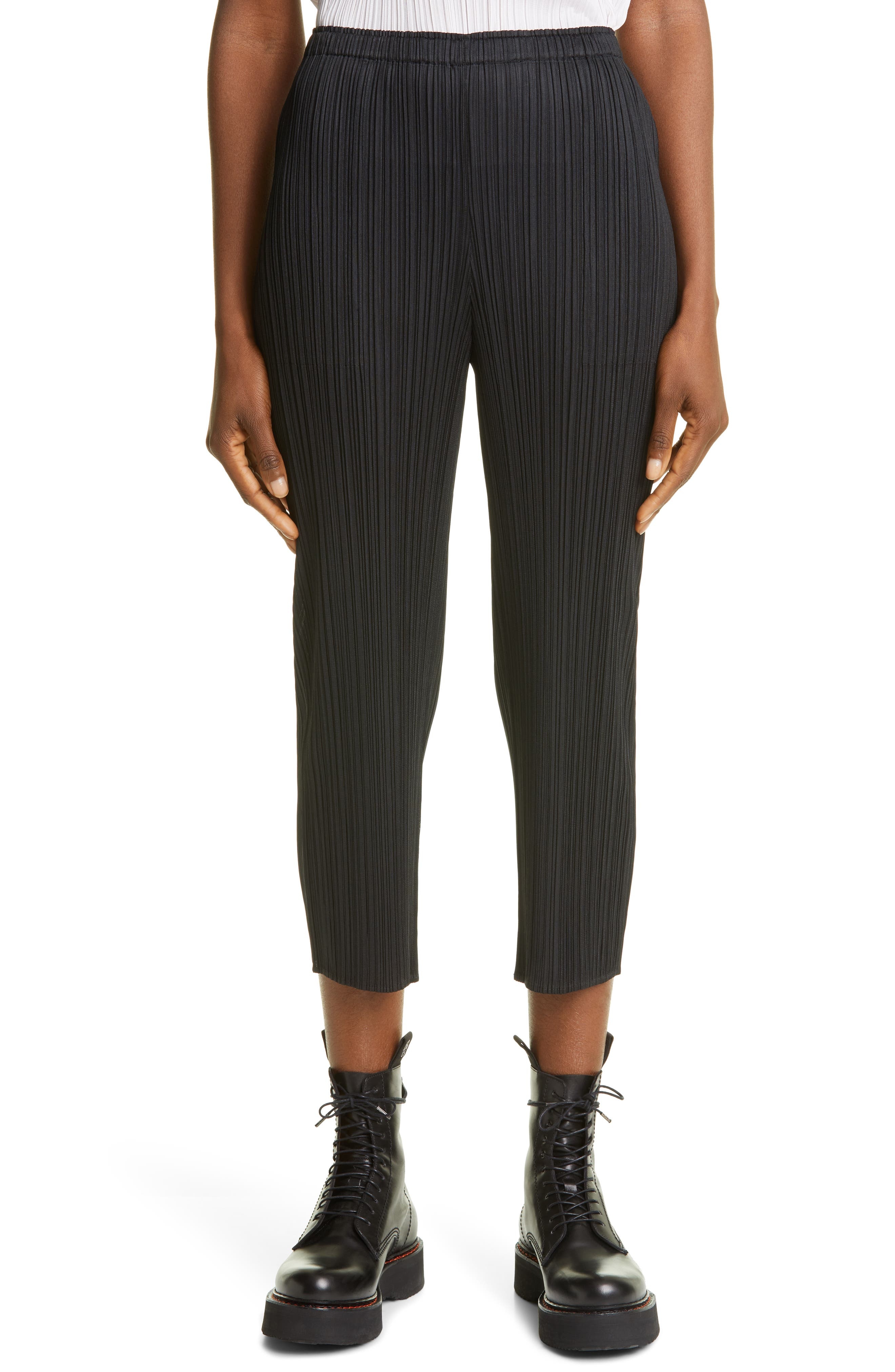 Pleats Please Issey Miyake Pleated Crop Skinny Pants in Black at Nordstrom - 1