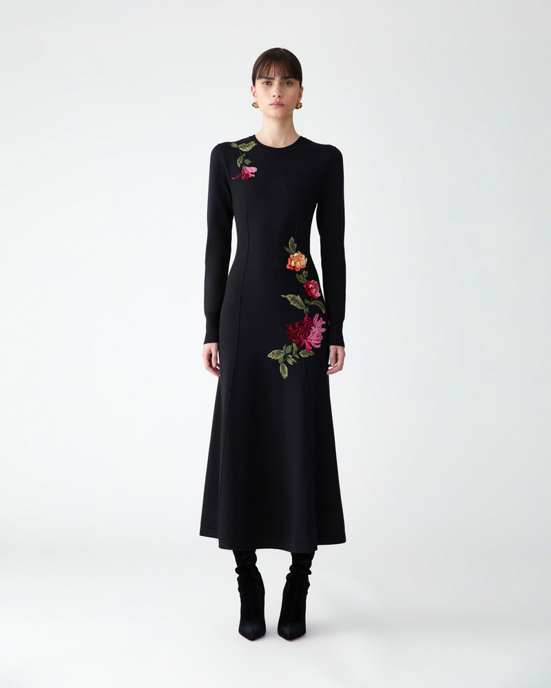 CAROLINA HERRERA Chrysanthemum-Embroidered Midi Knit Dress outlook