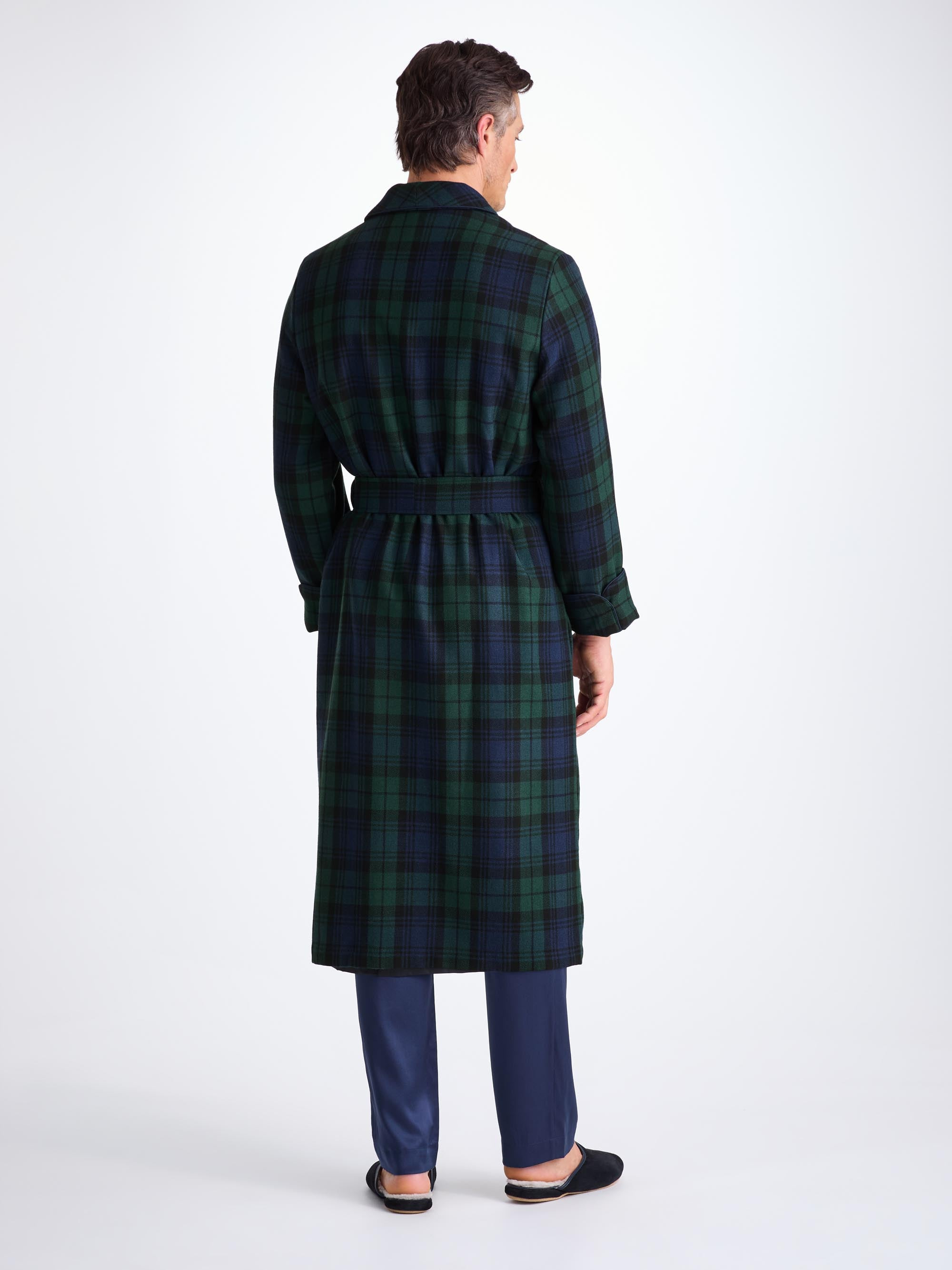 Men's Robe Tartan Black Watch Wool Navy - 4