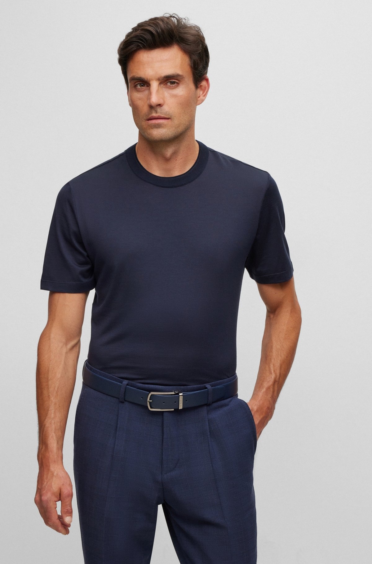 COTTON-SILK T-SHIRT WITH FINELINE STRIPES AND DOUBLE COLLAR - 2