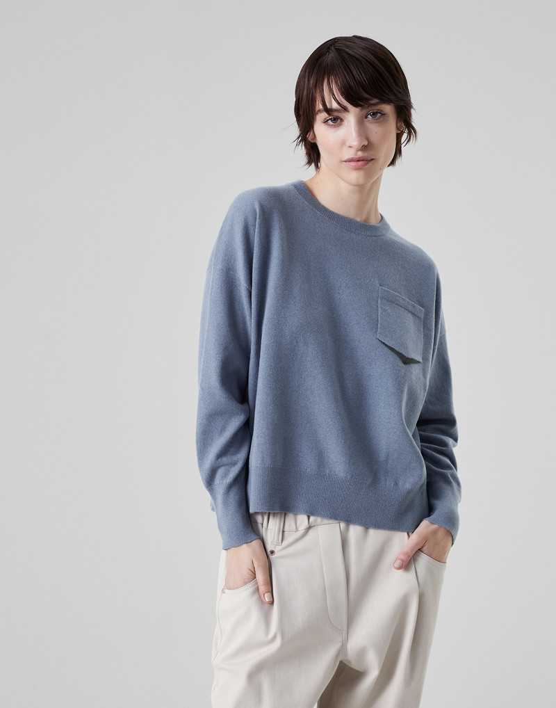 Cashmere sweater with shiny shadow pocket - 1