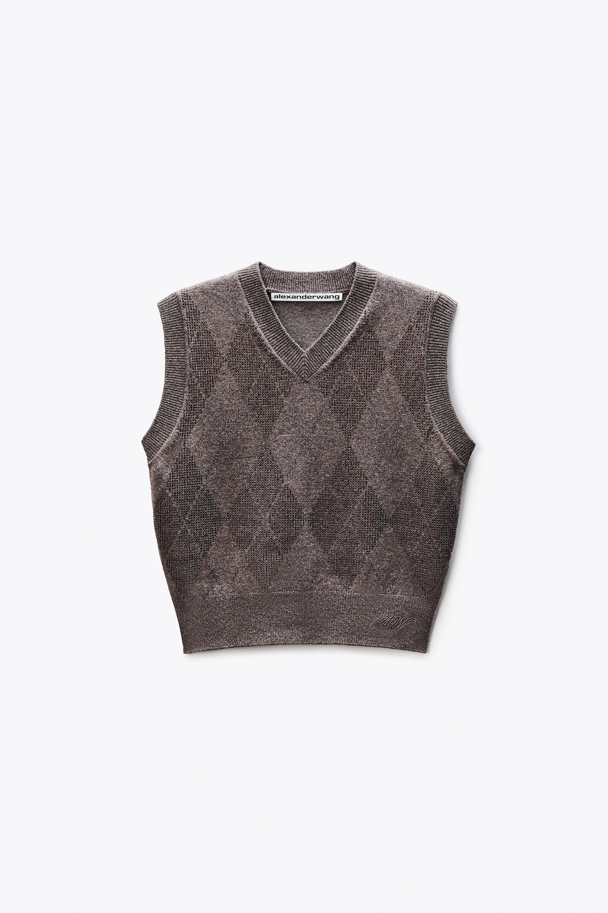 Crystal Hotfix Wool-Blend Argyle Vest - 1