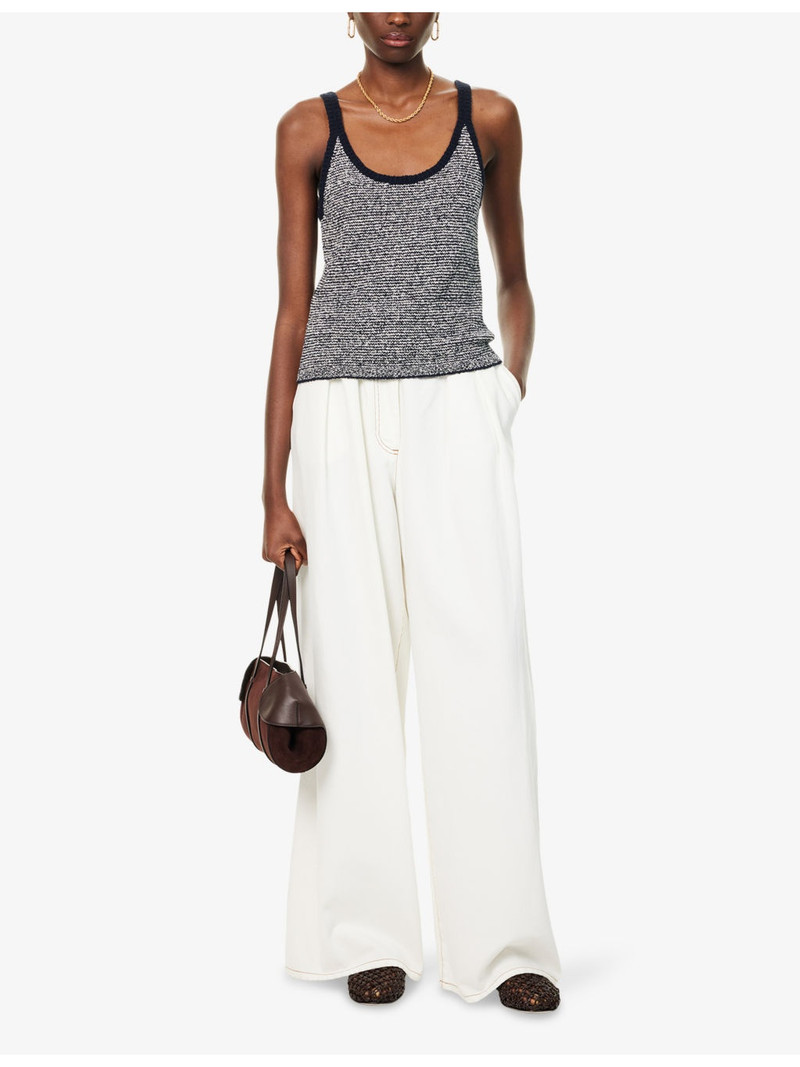 Vince Textured Striped Stretch-Cotton Blend Top outlook