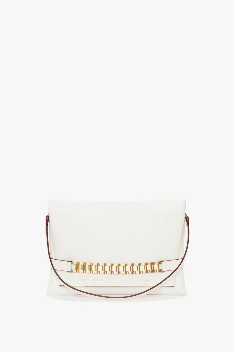 Chain Pouch with Strap In White Leather 2