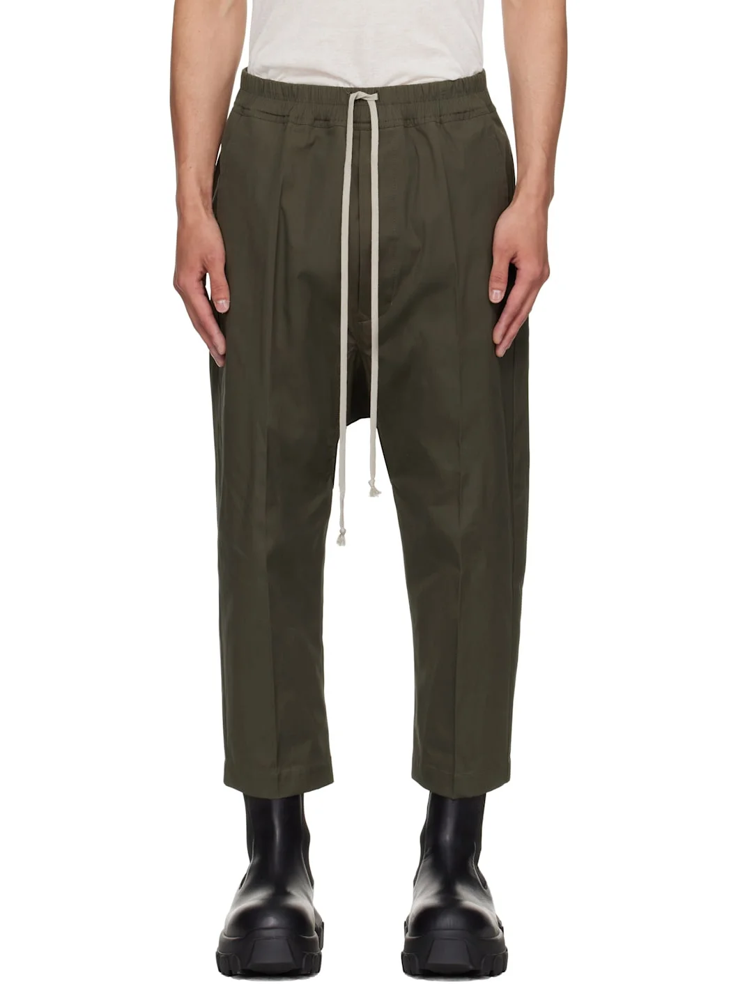 Khaki Concordians Drawstring Cropped Trousers - 1