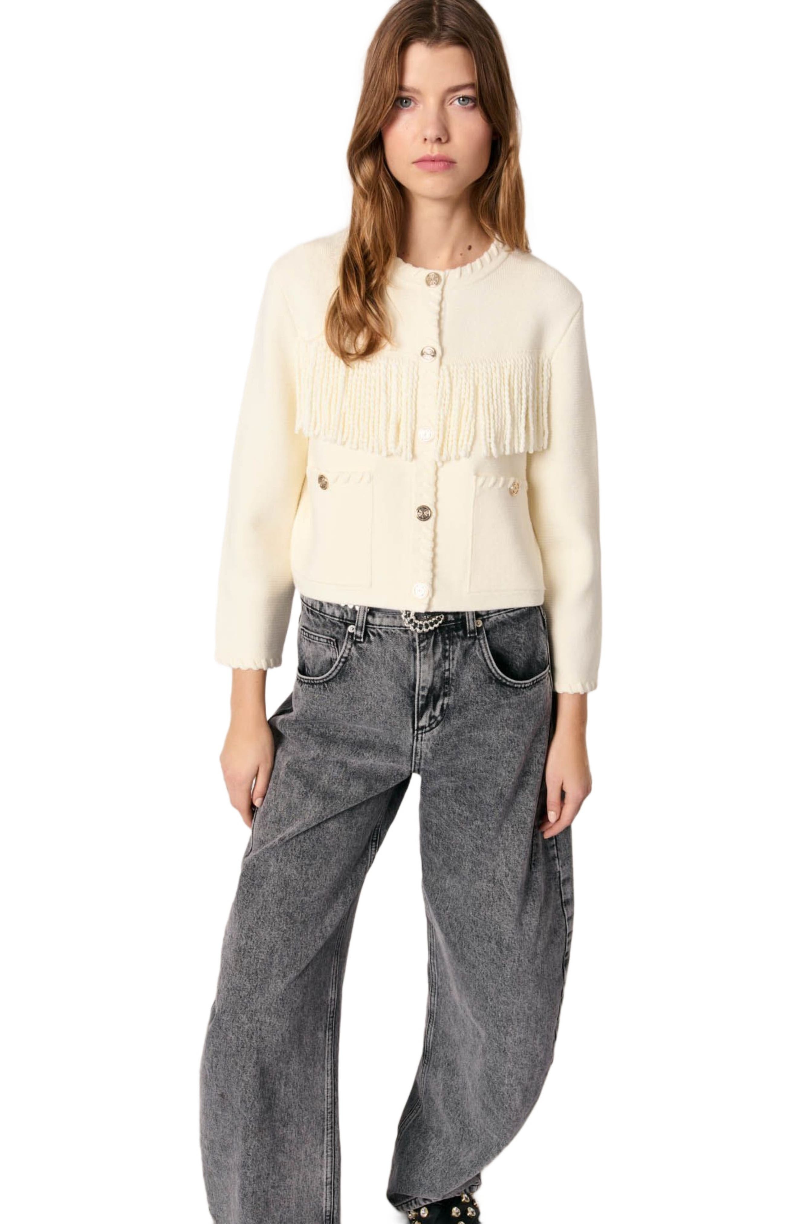 maje Fringed cardigan in Ecru at Nordstrom - 4