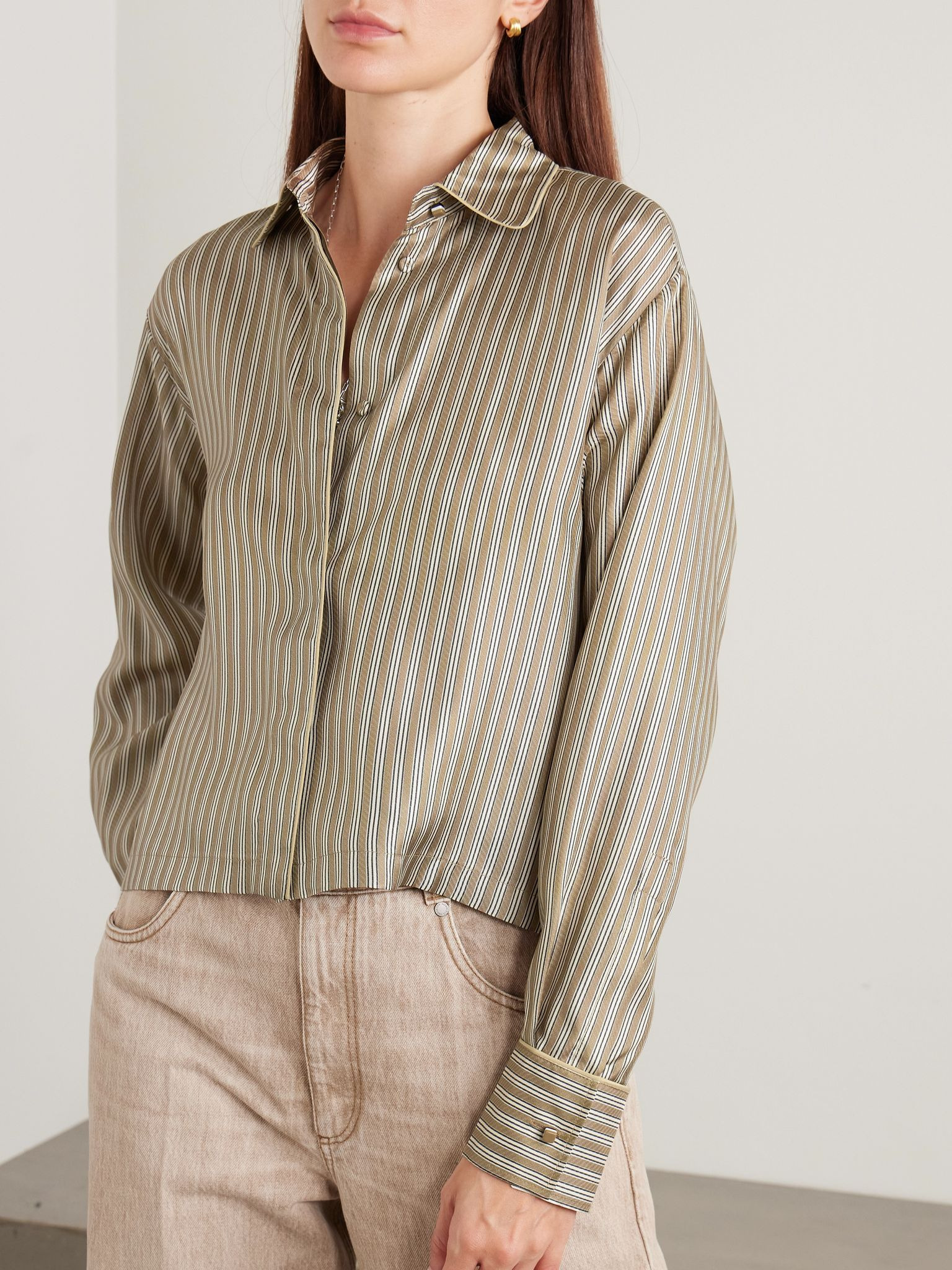 Brama striped silk-twill shirt Brown - 3