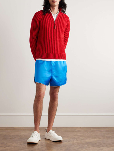 WALES BONNER Straight-Leg Logo-Embroidered Satin Shorts outlook
