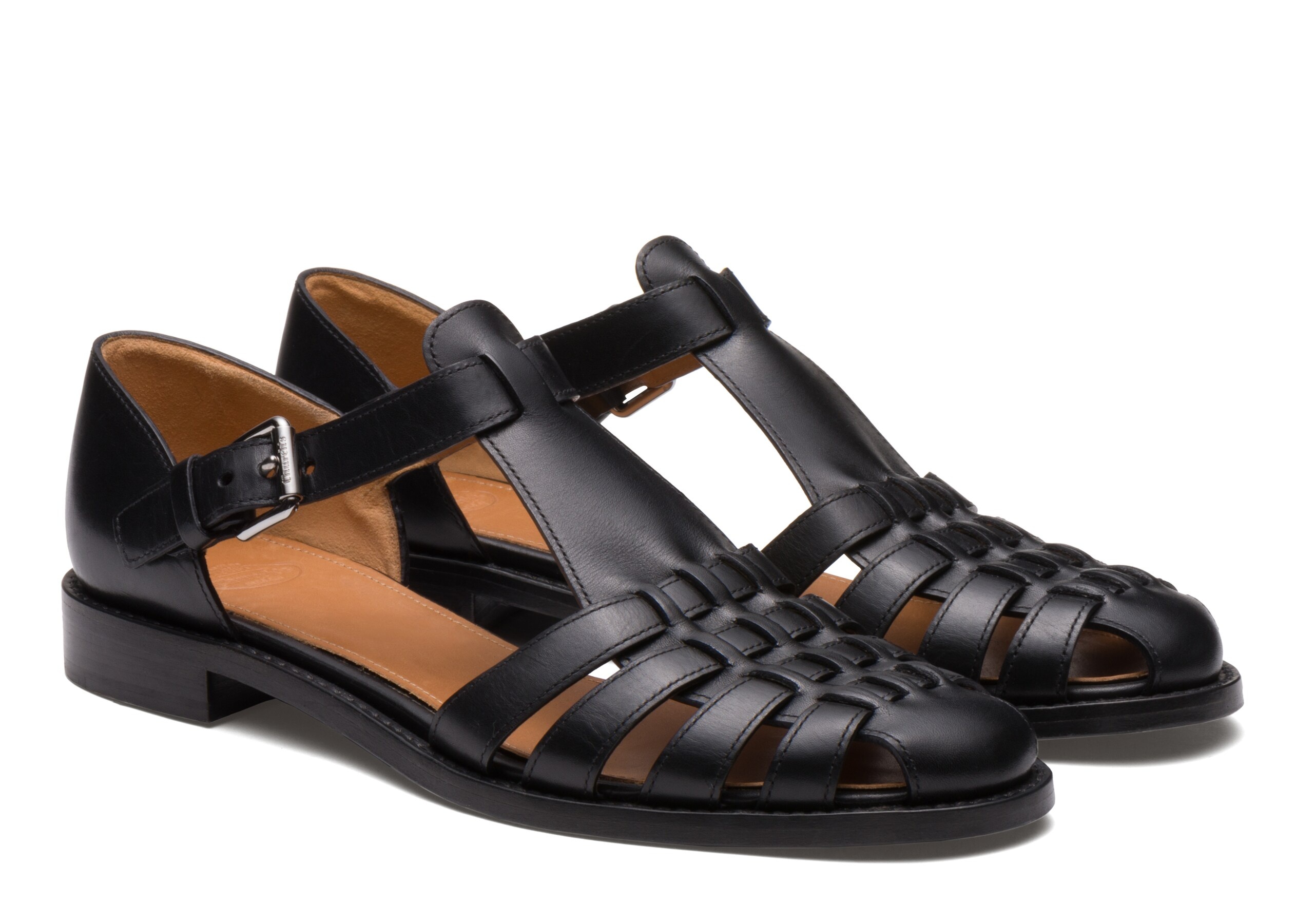 サンダル・ミュール CHURCHS Women Sandals DX0103 9AGX F0AAB Black Black Leather Crisscross Sandal with Studs | Church's
