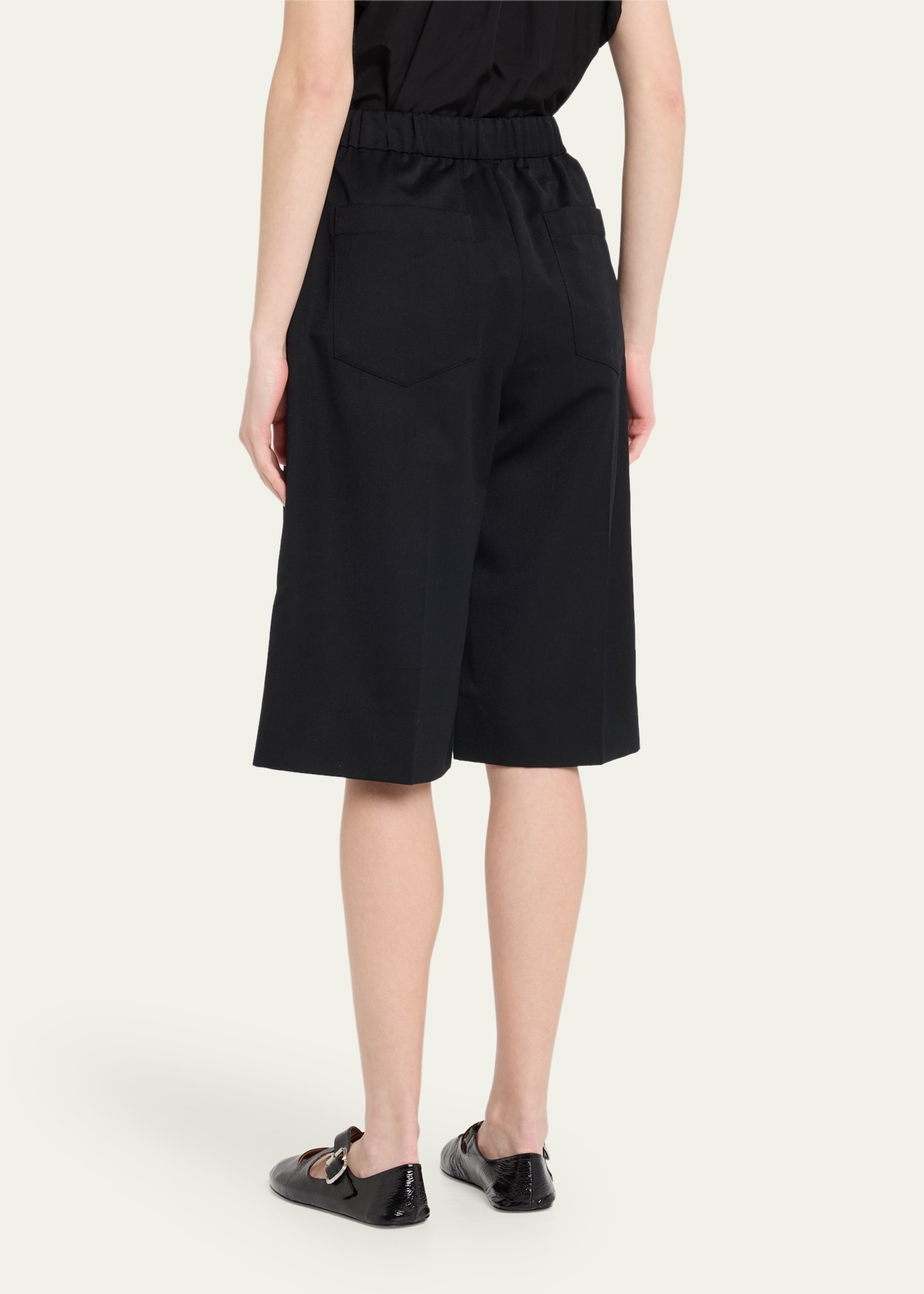 Wide Leg Elasticated Long Wool Shorts - 3