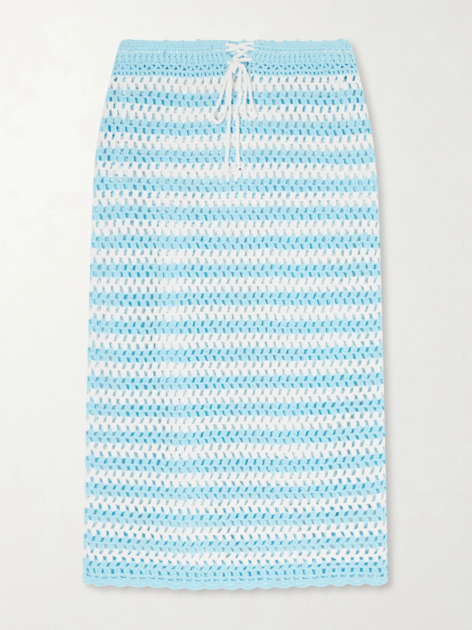 Welles striped crocheted cotton midi skirt Blue - 1