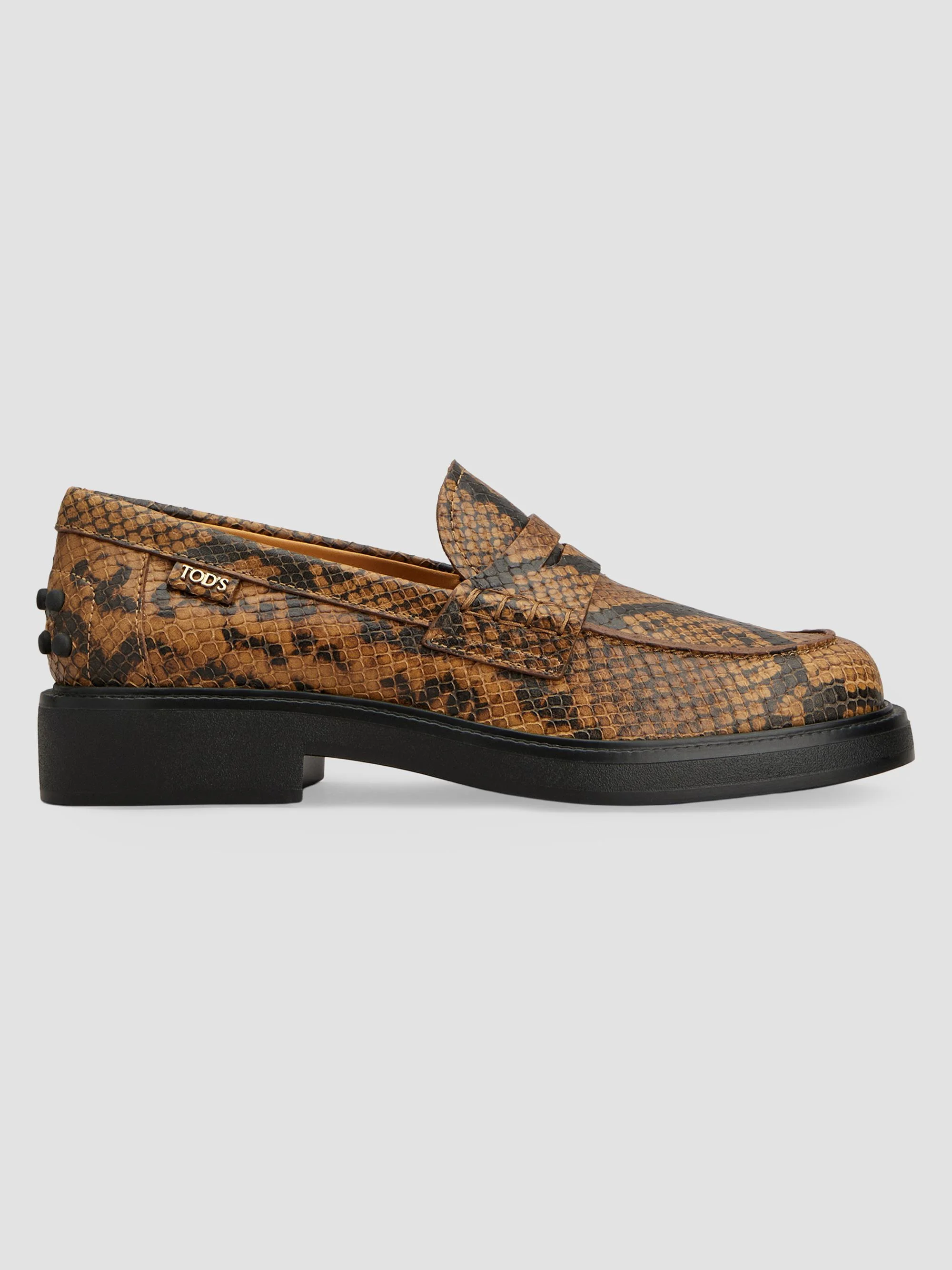 Women's Snakeskin-Print Leather Penny Loafers - Dark Brown - 1