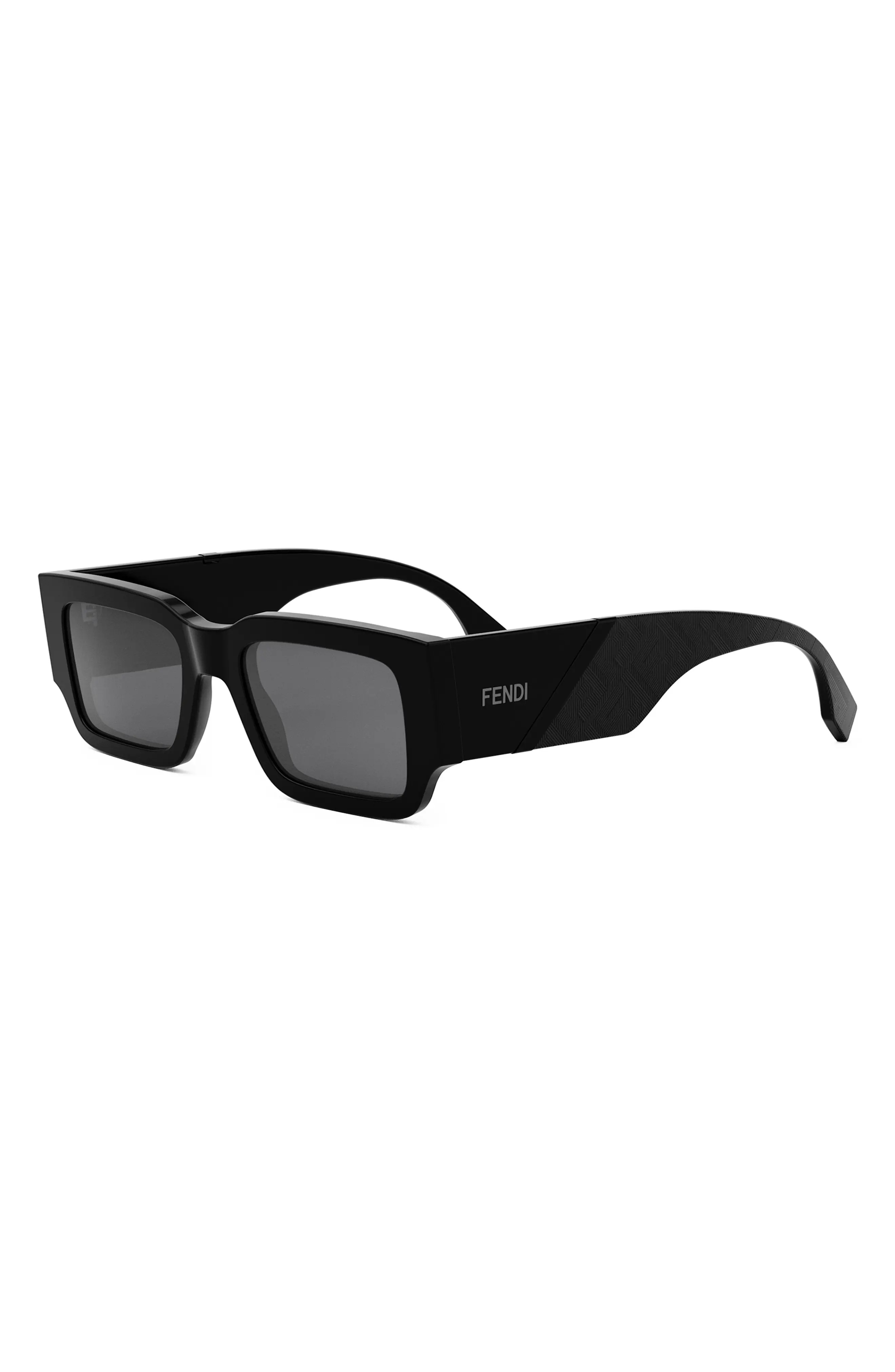 'Fendi Diagonal 51mm Rectangular Sunglasses in Shiny Black /Smoke - 2