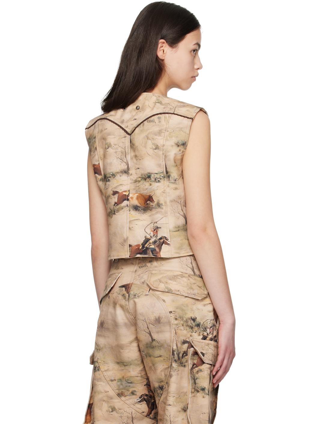 Beige Cowboy Printed Vest - 3