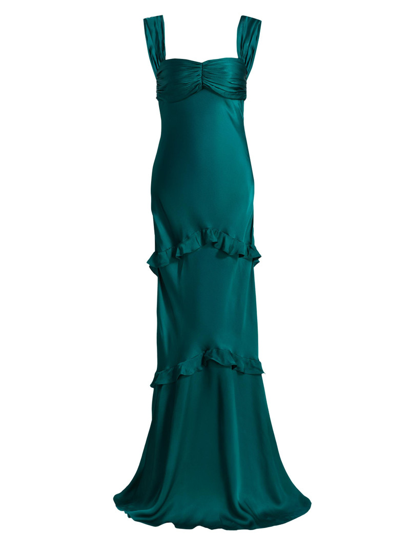 Women's Selma Ruffled Silk Maxi Dress - Midnight Green 1