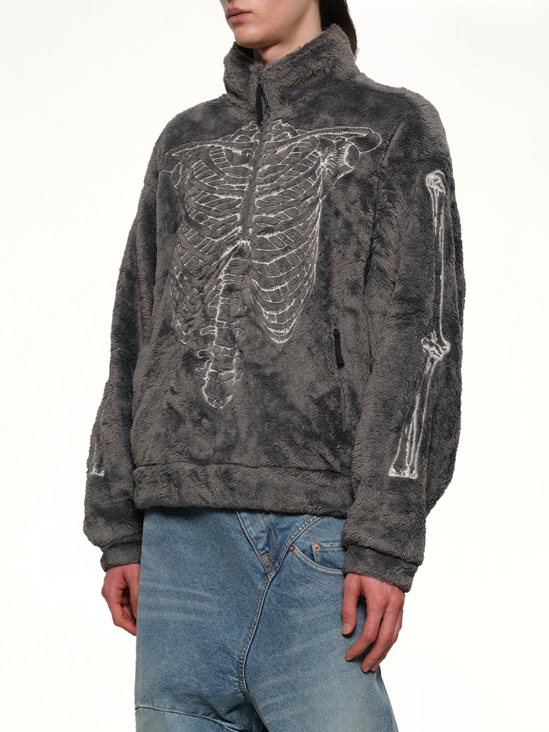 Glow in the dark Skelton Fleece Jacket in Grey - 6