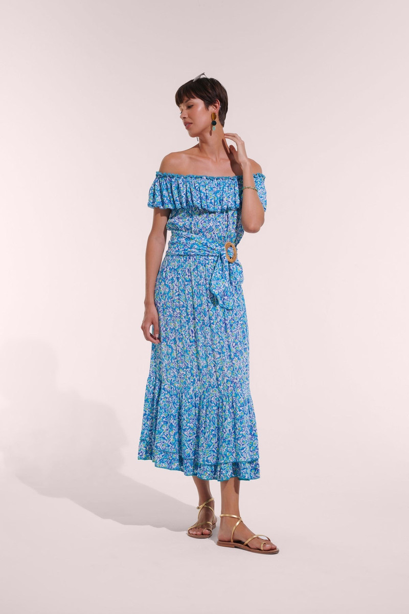 Long Dress Bella - Blue Ocean Flowers - 1