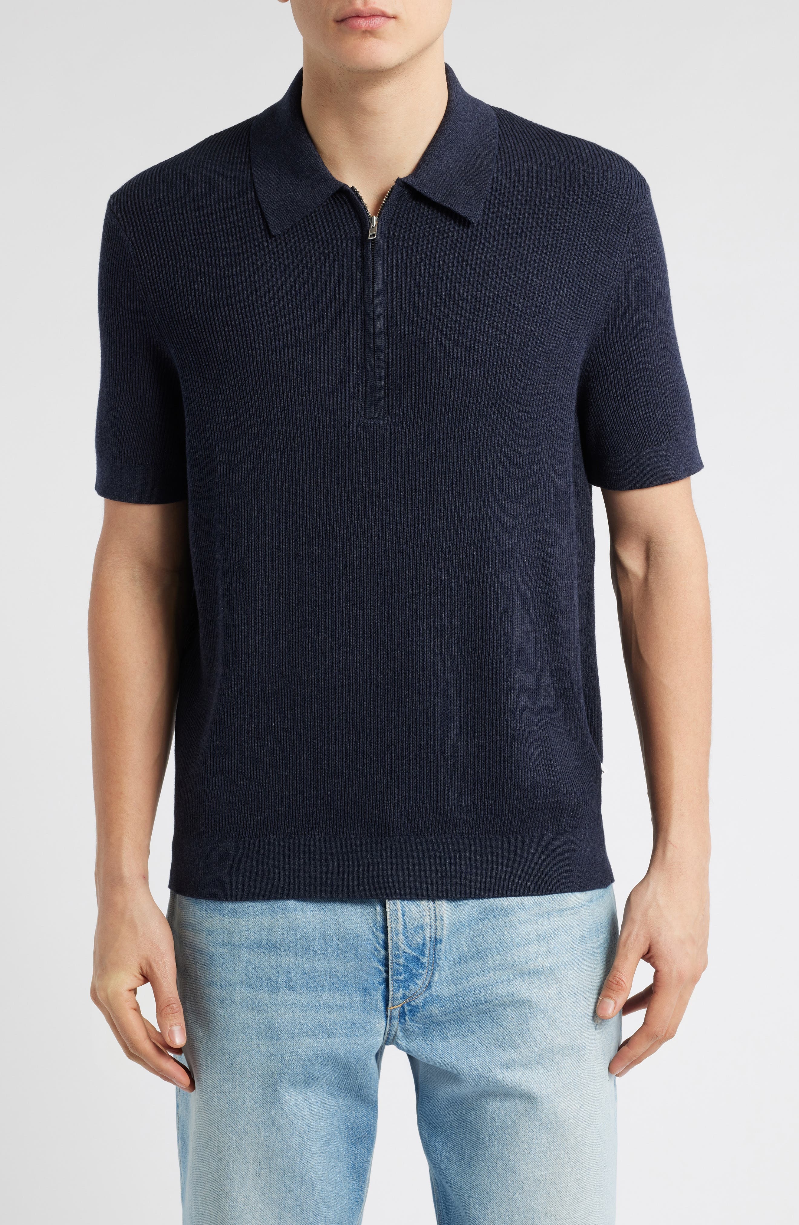 NN07 Hansie 6600 Organic Cotton Quarter Zip Sweater Polo in Navy Melange at Nordstrom - 1