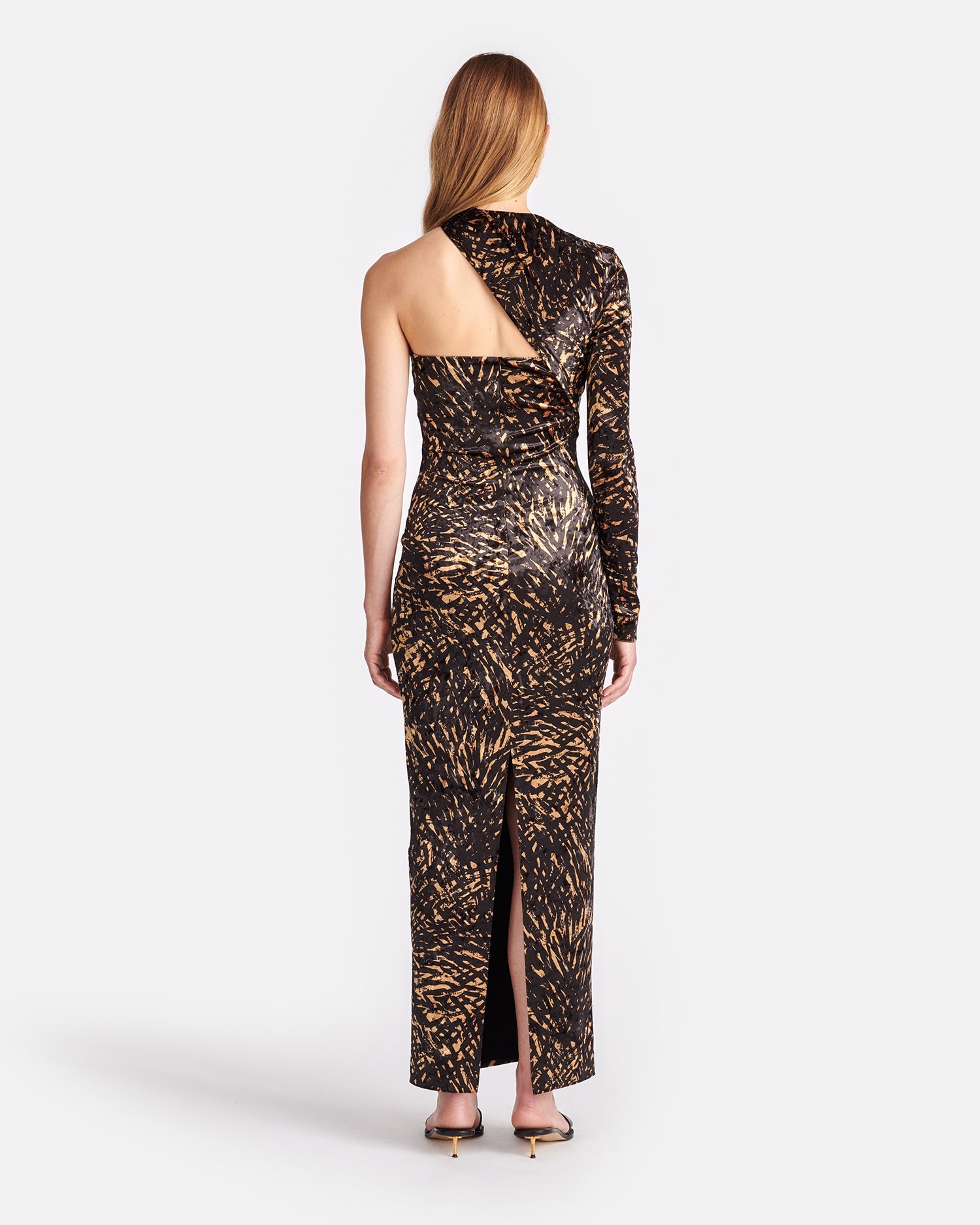 Asymmetric Crushed Velvet Midi Dress - 3