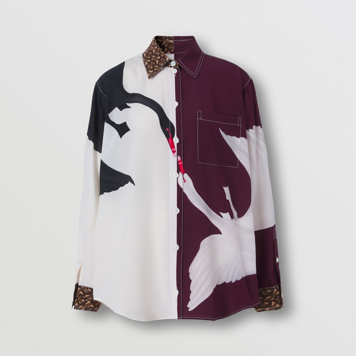 Swan Graphic and Monogram Print Silk Shirt - 1