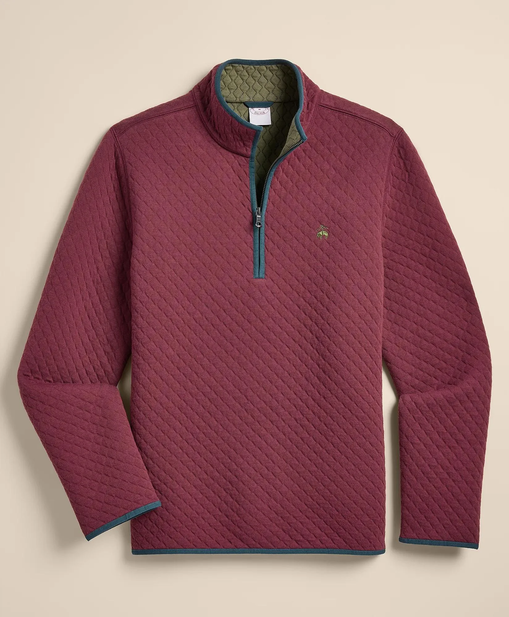 Cotton Blend Diamond-Quilted Quarter-Zip - 1