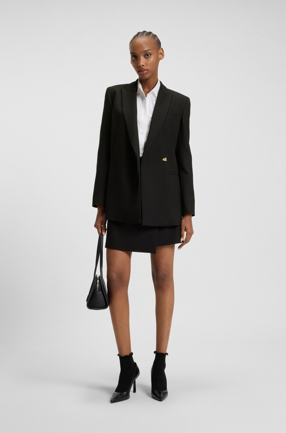 WRAP-FRONT SKIRT WITH GOLD-EFFECT KNOT BUTTON - 3