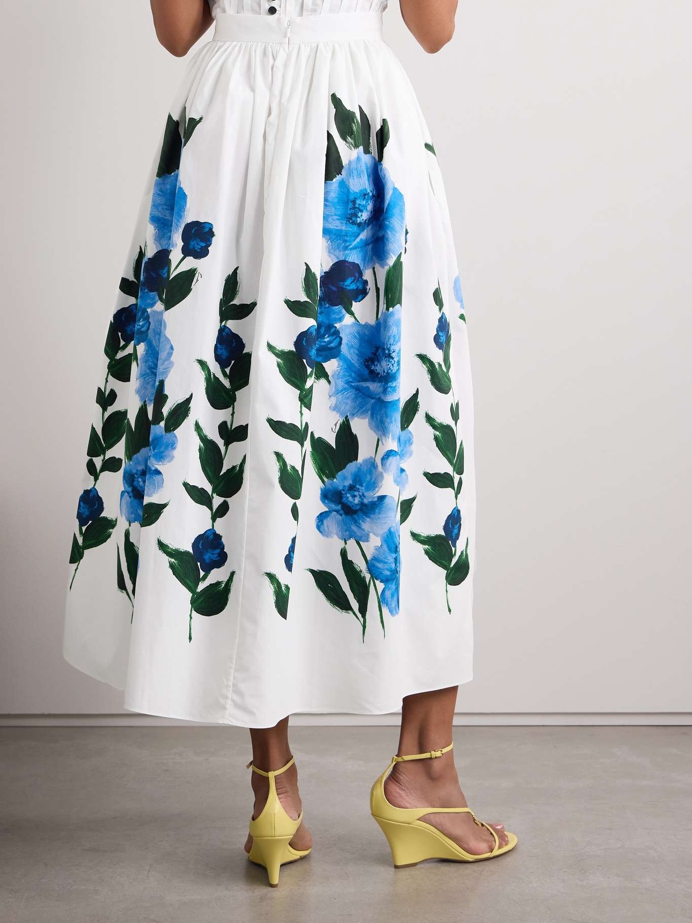 Gathered floral-print cotton-poplin midi skirt - 3