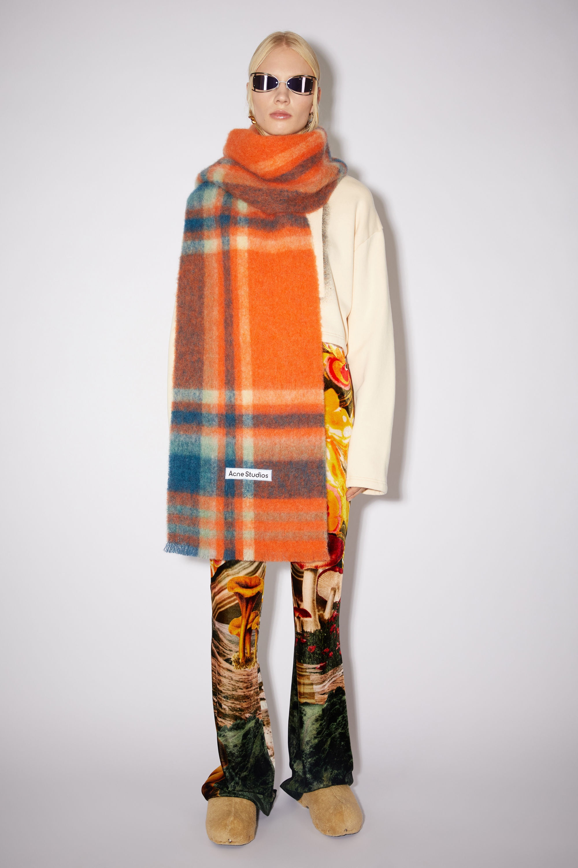 Checked scarf - Orange/blue - 2