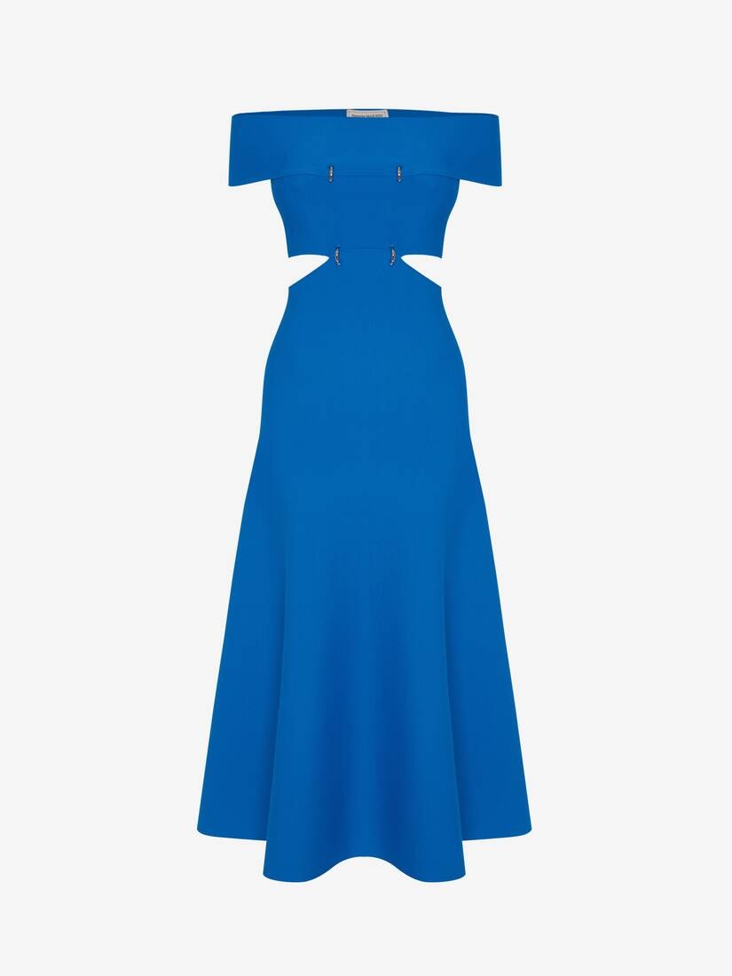 Women's Off-the-shoulder Slashed Midi Dress in Galactic Blue - 1