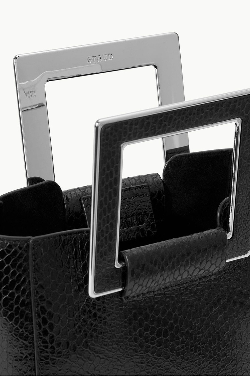 STAUD MINI SHIRLEY BAG BLACK SNAKE EMBOSSED 6
