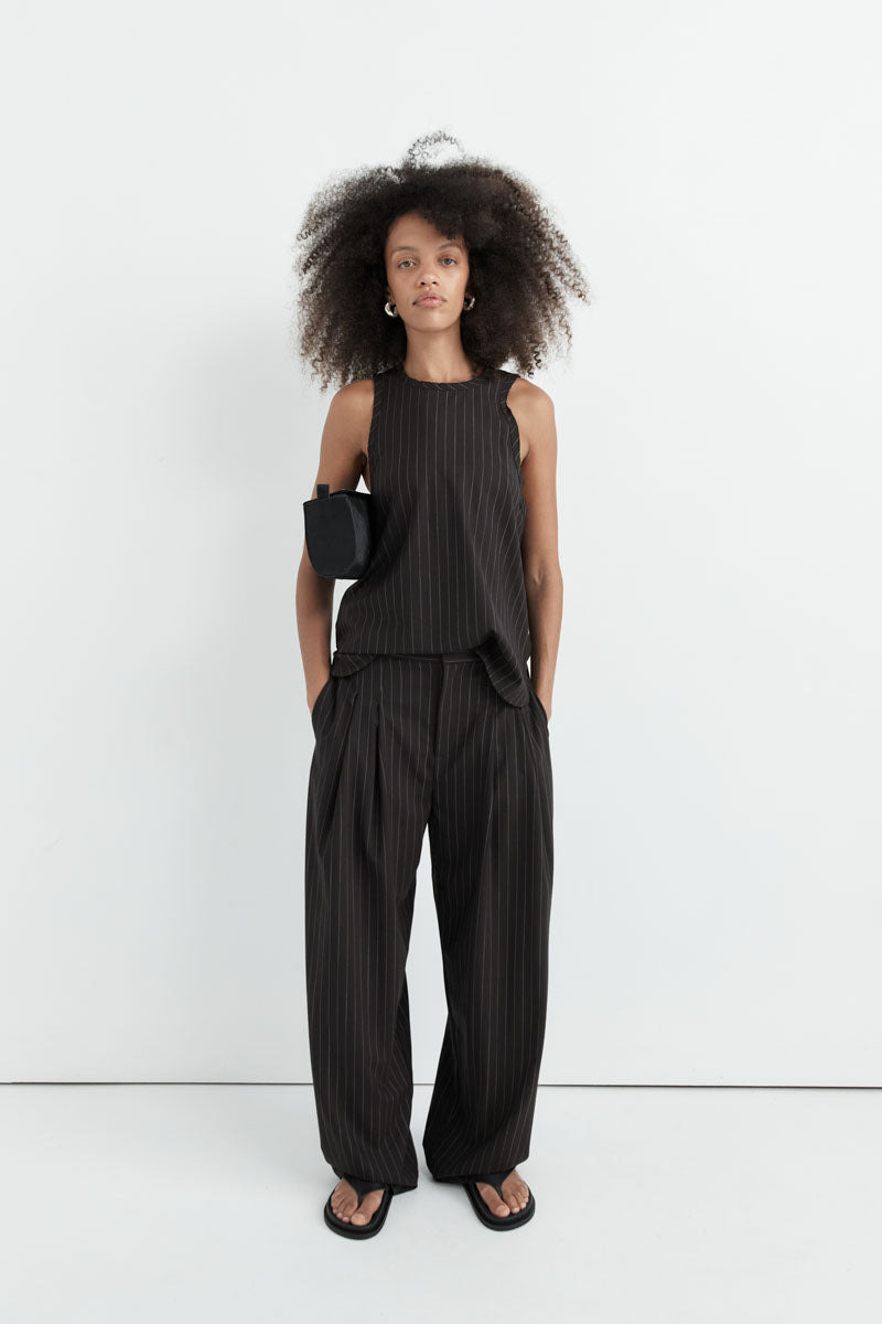 Wool Pinstripe Tank - Mahogany Stripe - 8