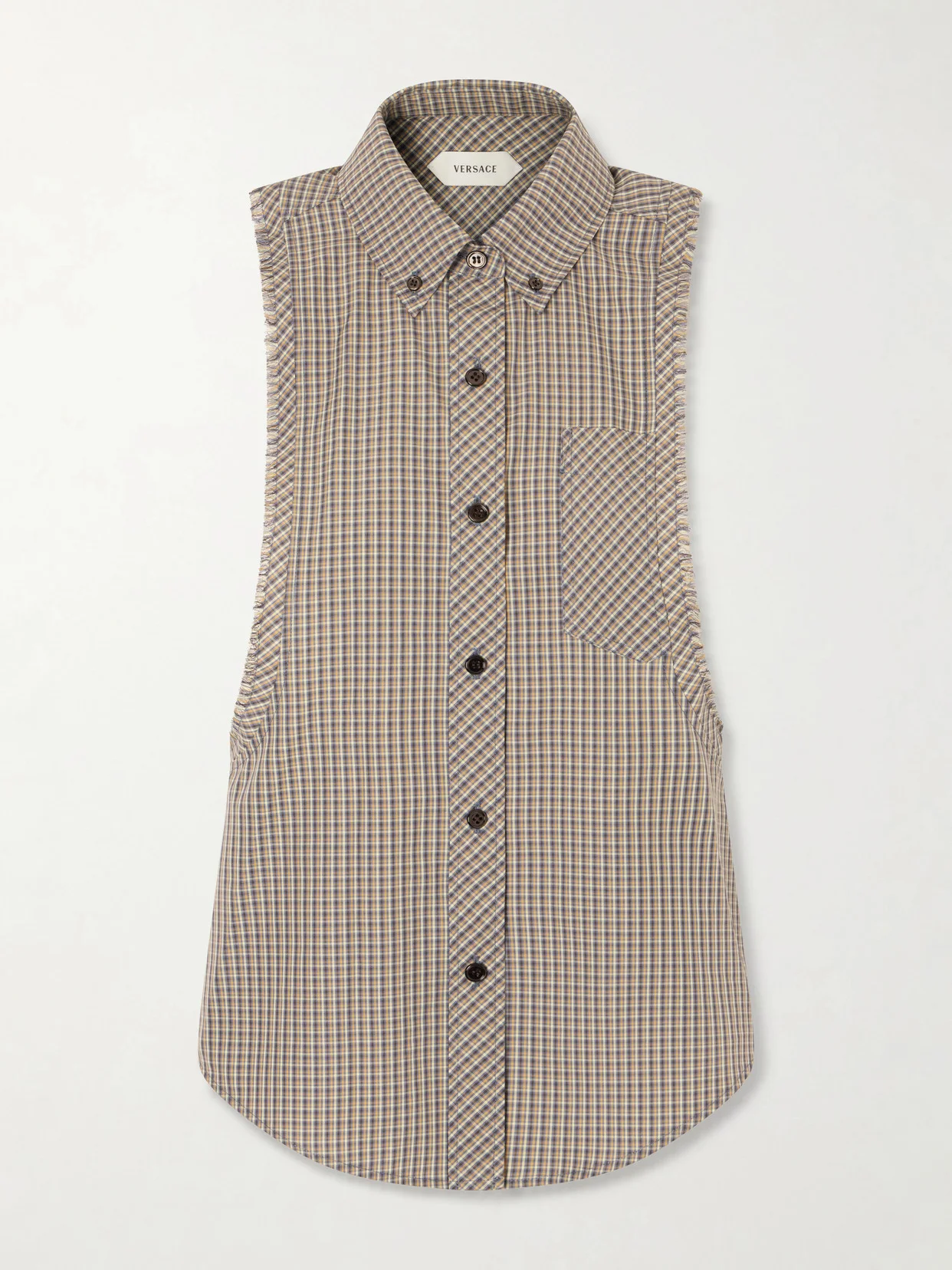 Sleeveless Frayed Checked Shirt - 1