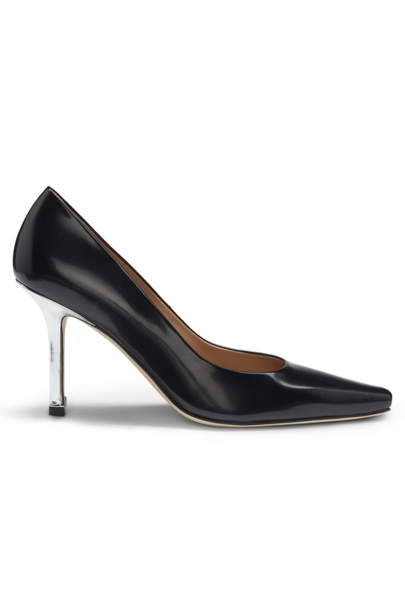 LEATHER PUMPS WITH SILVER-TONE HEEL 1